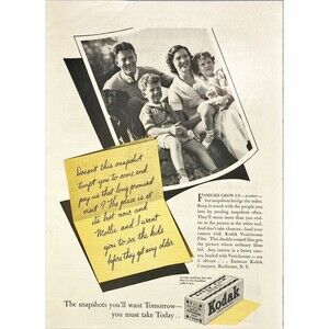 Kodak Verichrome Film "The Snapshots You'll Want Tomorrow" Vintage Print Ad 1936